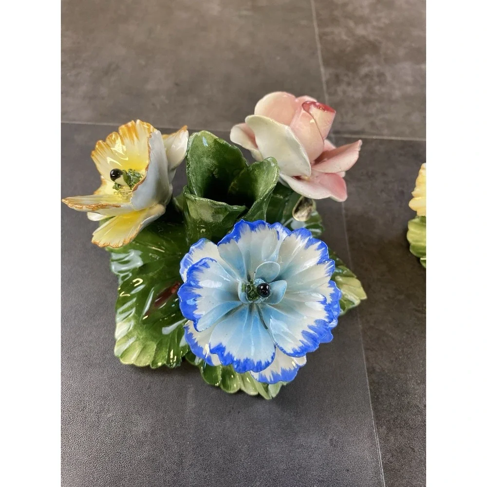 VTG Nuova Capodimonte Floral Candlestick Holders-Made in Italy